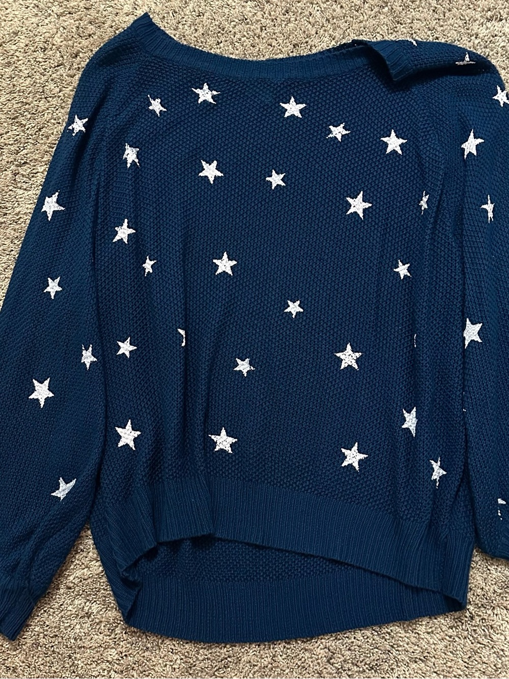 Umgee Navy Off-the-Shoulder Star Print Sweater